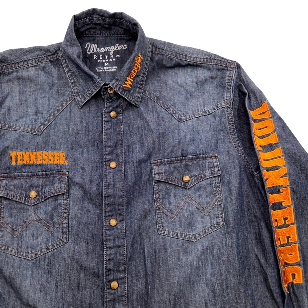 Wrangler Retro Premium Tennessee Volunteers Denim Western Snap Shirt Mens Medium